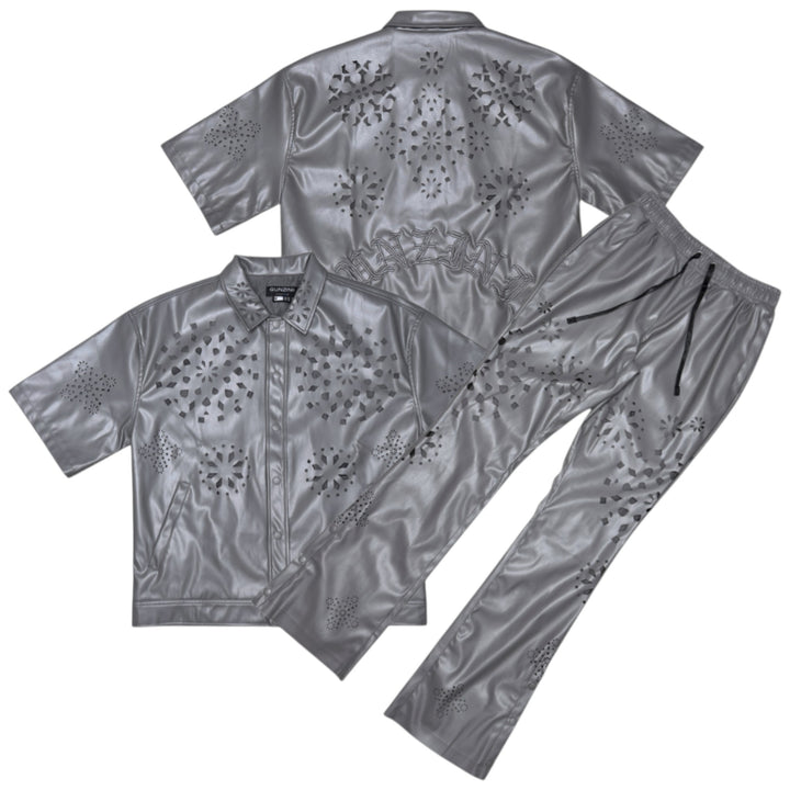 Gunzinii PU Button Up And Pant SET Light Grey