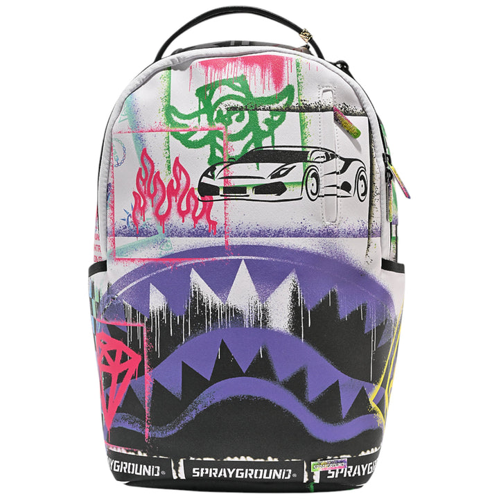 Sprayground STENCIL SHARK ATTACK BLACK AND WHITE SPLIT DLXSV BACKPACK