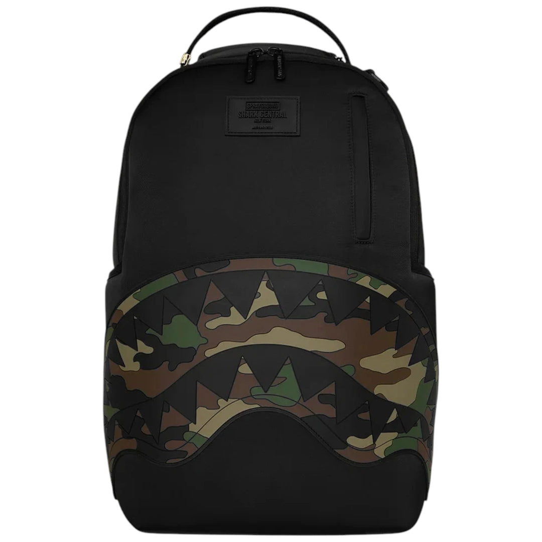 Sprayground SHARK CENTRAL BLACK NYLON CAMO EMBOSSED SHARK DLXSR BACKPACK