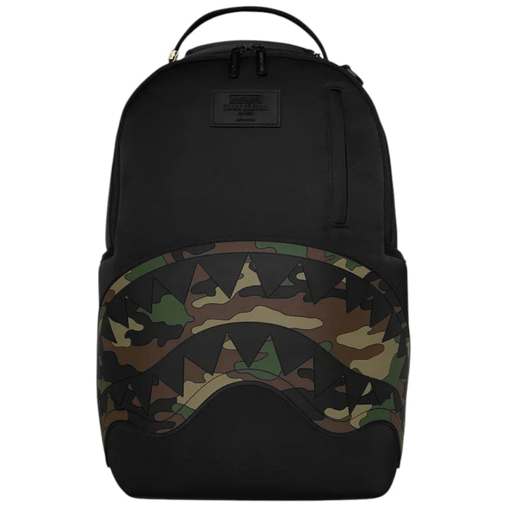 Sprayground SHARK CENTRAL BLACK NYLON CAMO EMBOSSED SHARK DLXSR BACKPACK