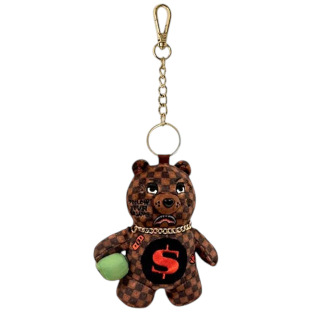 Sprayground SIP WTF BUBBLY BROWN CHECK BEAR KEYCHAIN