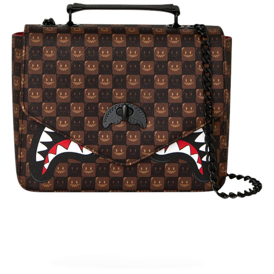 Sprayground SHARKS IN PARIS WTF BUBBLE BROWN CHECK HANDBAG