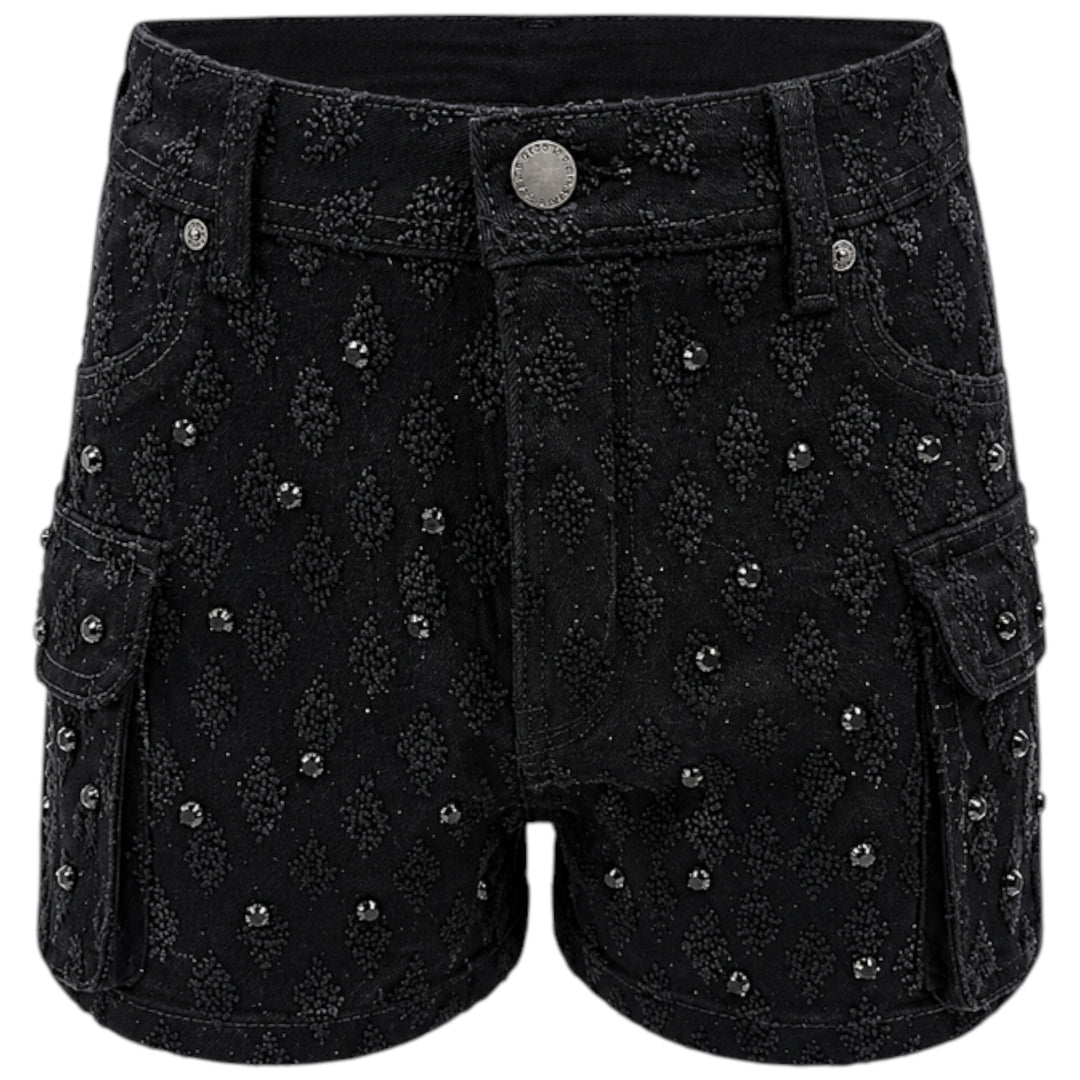 Red Fox Highwaist Stones Denim Short Black