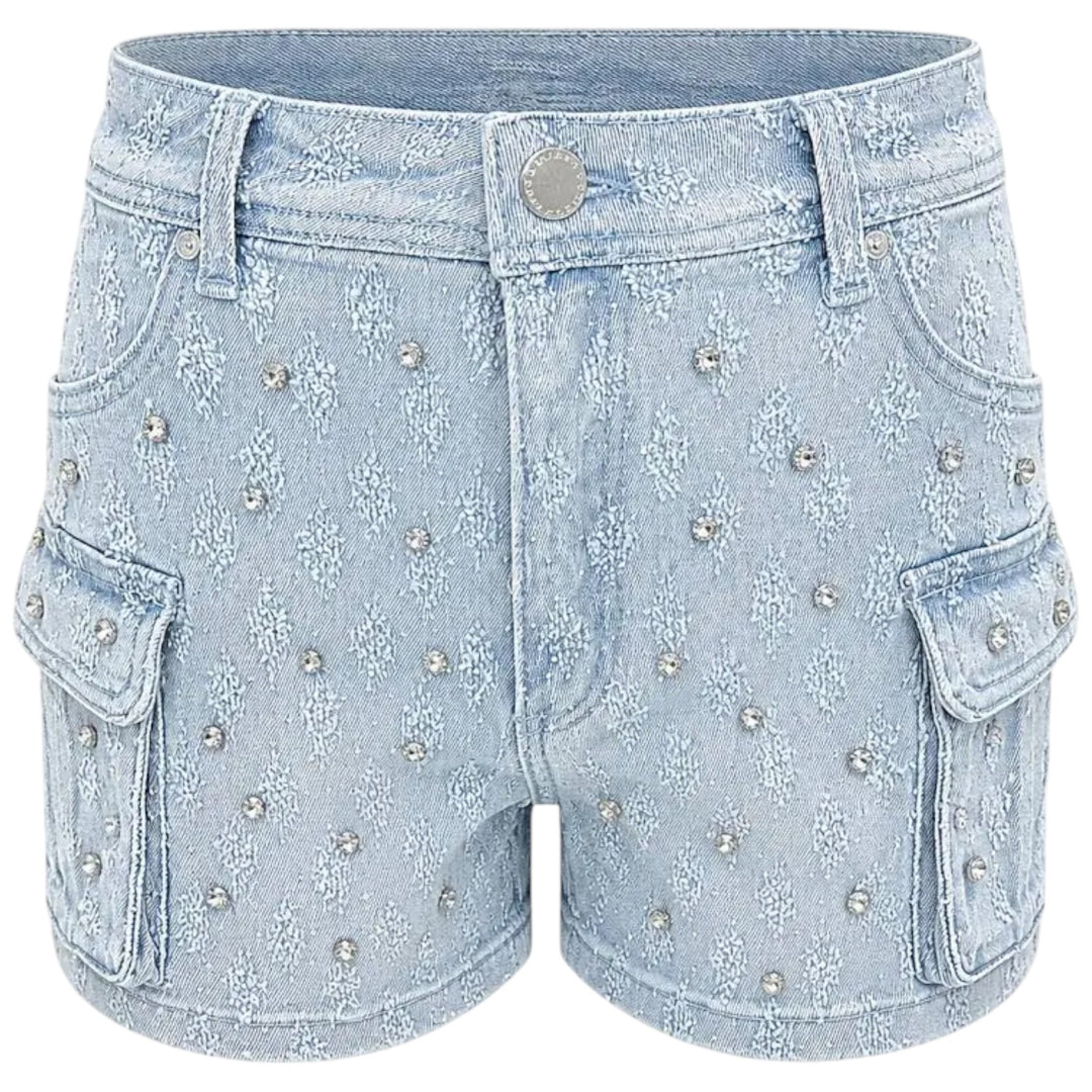 Red Fox Highwaist Stones Denim Short Ice Blue