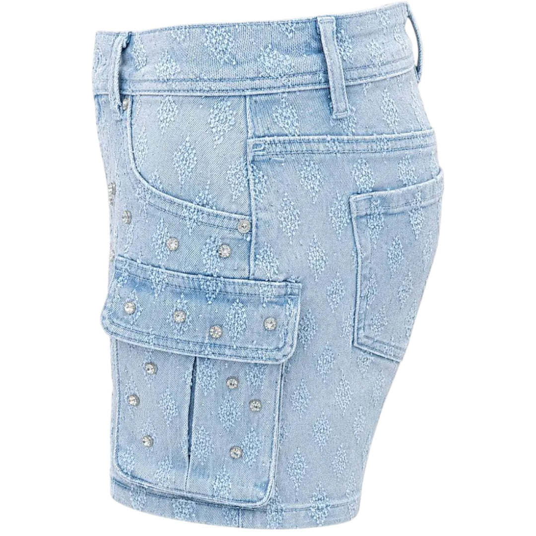 Red Fox Highwaist Stones Denim Short Ice Blue