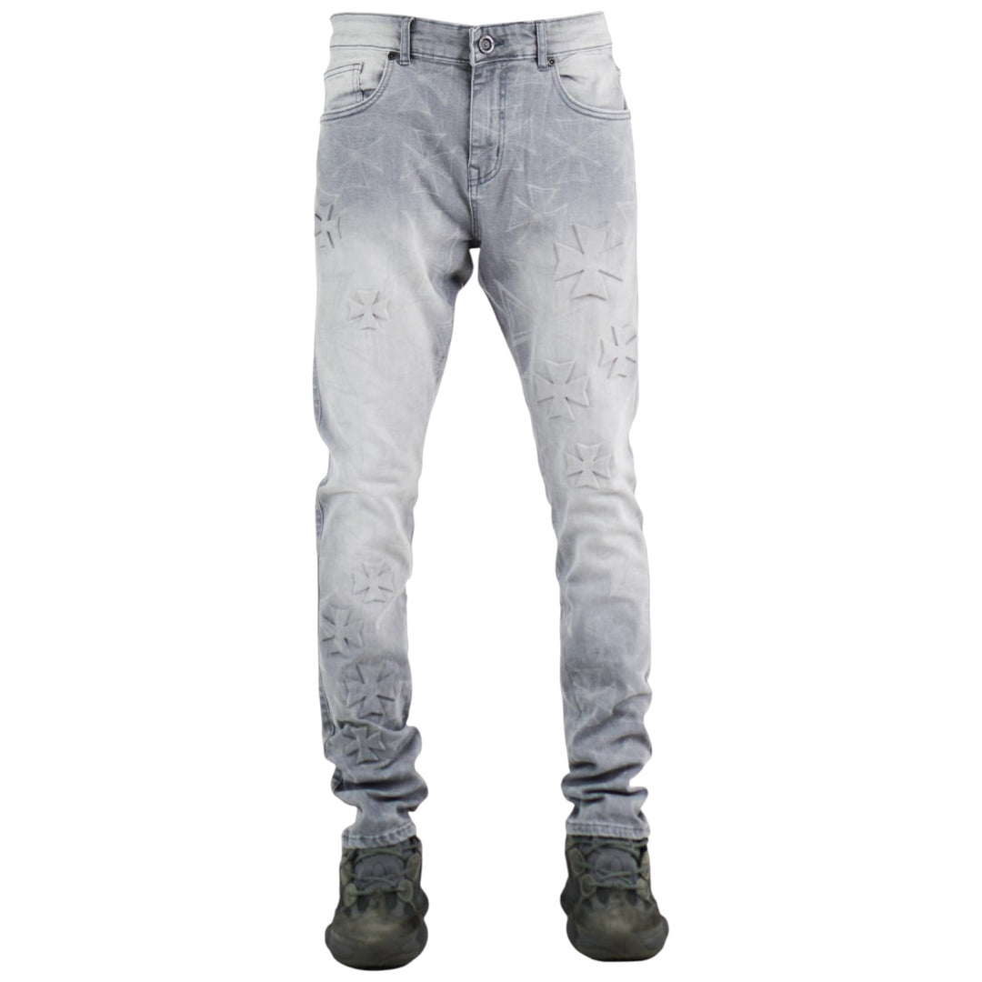 Focus Cross Embossed Slim Denim Jean Grey
