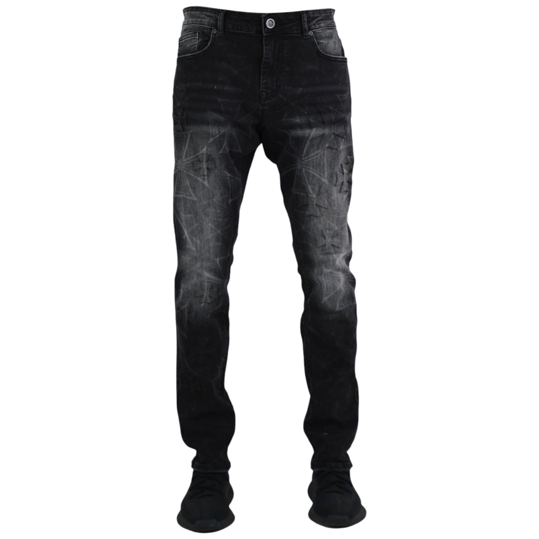 Focus Cross Embossed Slim Denim Jean Black Wash