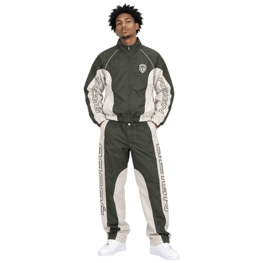 Sacre Reign Nylon Jacket And Trackpant Set Olive