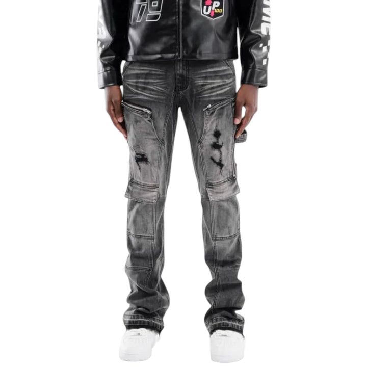 Copper RivetFront Zipper Pocket Flare Jean Grey