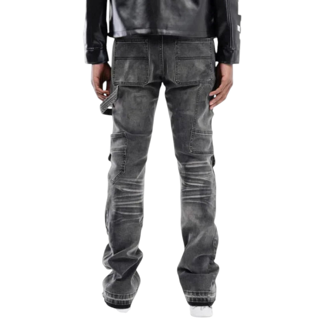 Copper RivetFront Zipper Pocket Flare Jean Grey