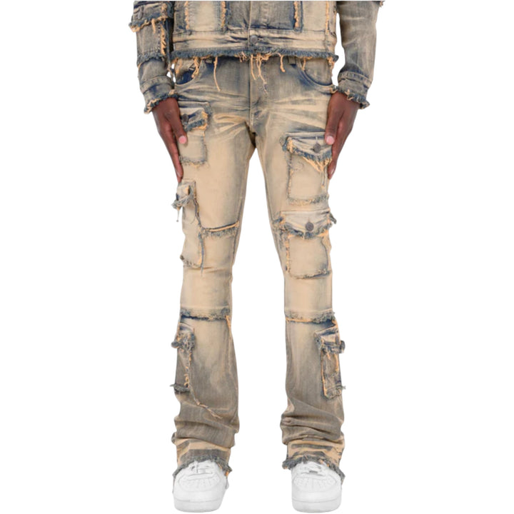 Copper Rivet Fray Edge Cargo Stack Jean Vintage