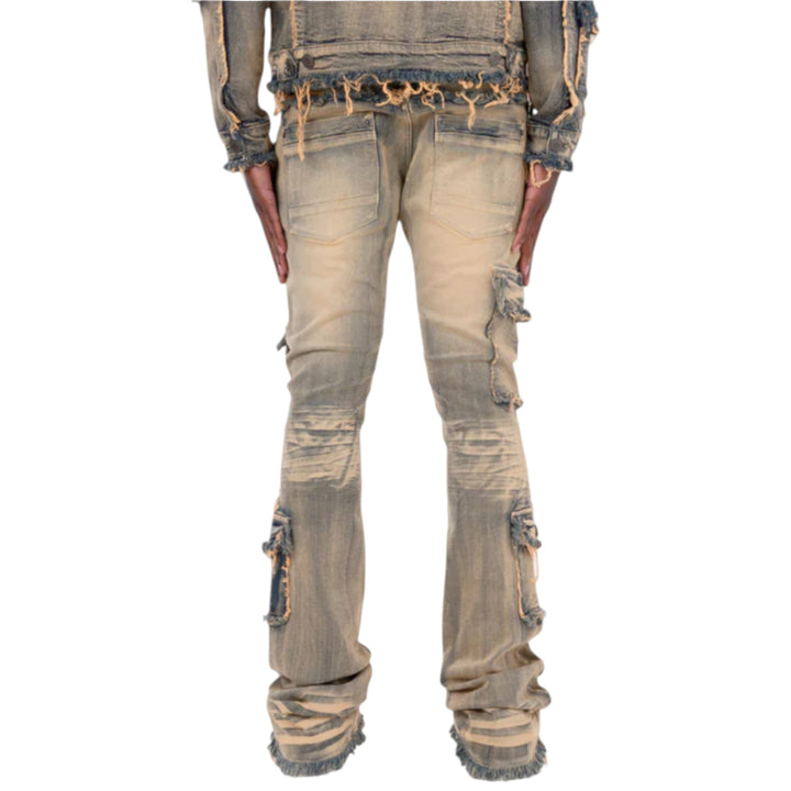 Copper Rivet Fray Edge Cargo Stack Jean Vintage