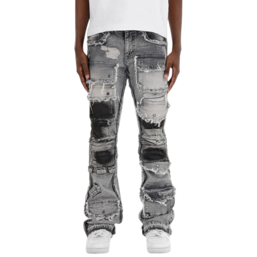Copper Rivet Fray Edge Cargo Stack Jean Grey