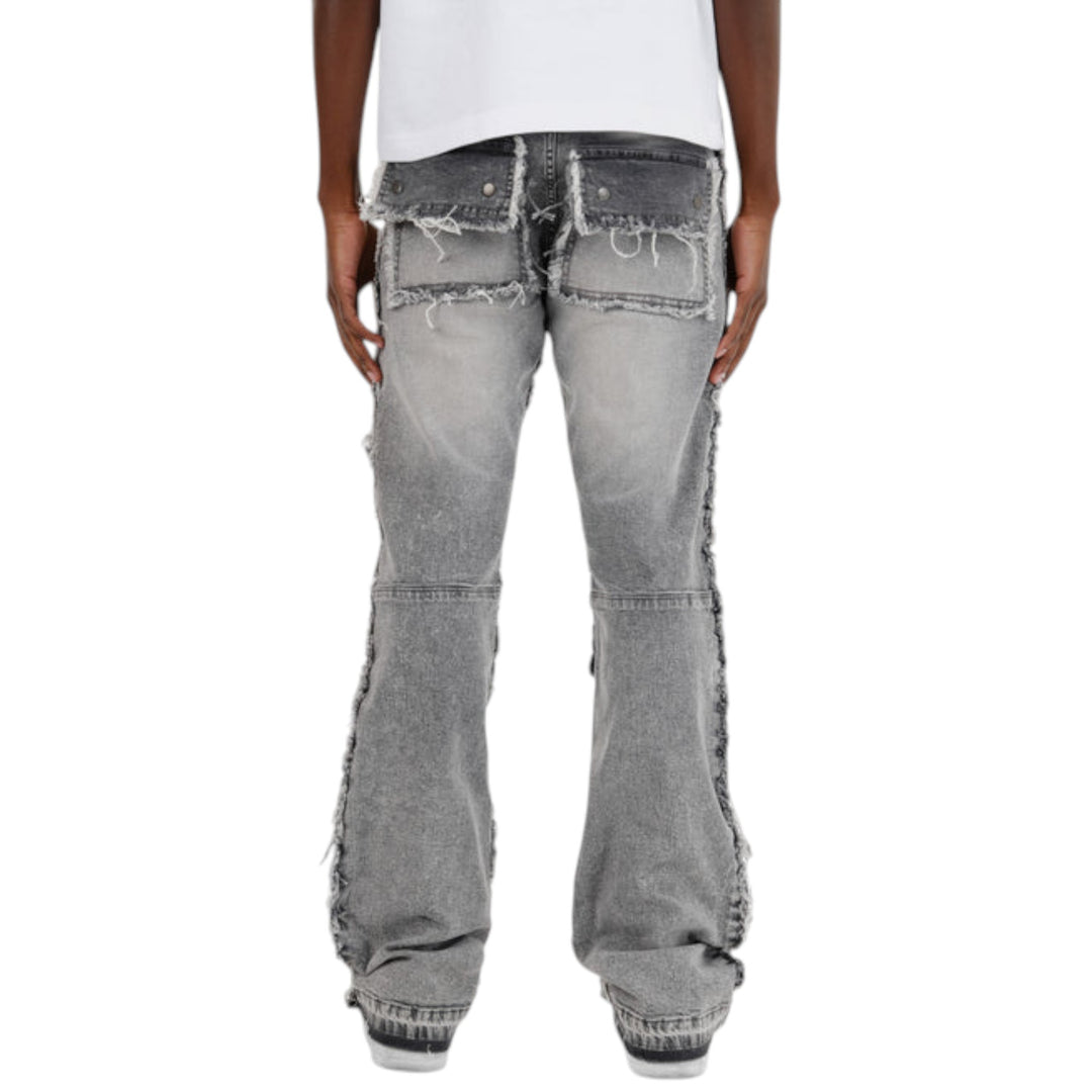 Copper Rivet Fray Edge Cargo Stack Jean Grey