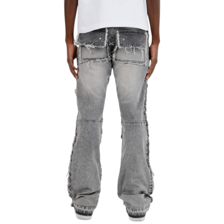 Copper Rivet Fray Edge Cargo Stack Jean Grey