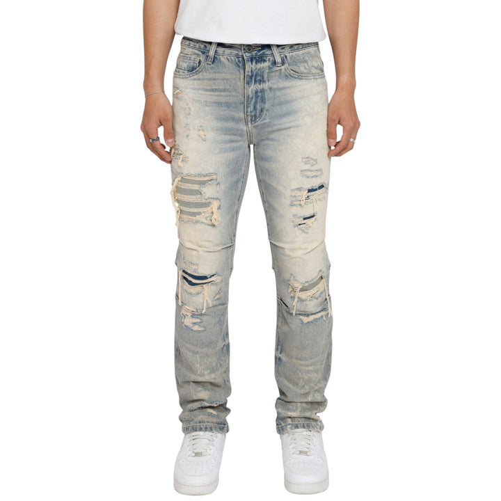 Smoke Rise Heavy Rip & Repair Jean Bergamo Blue