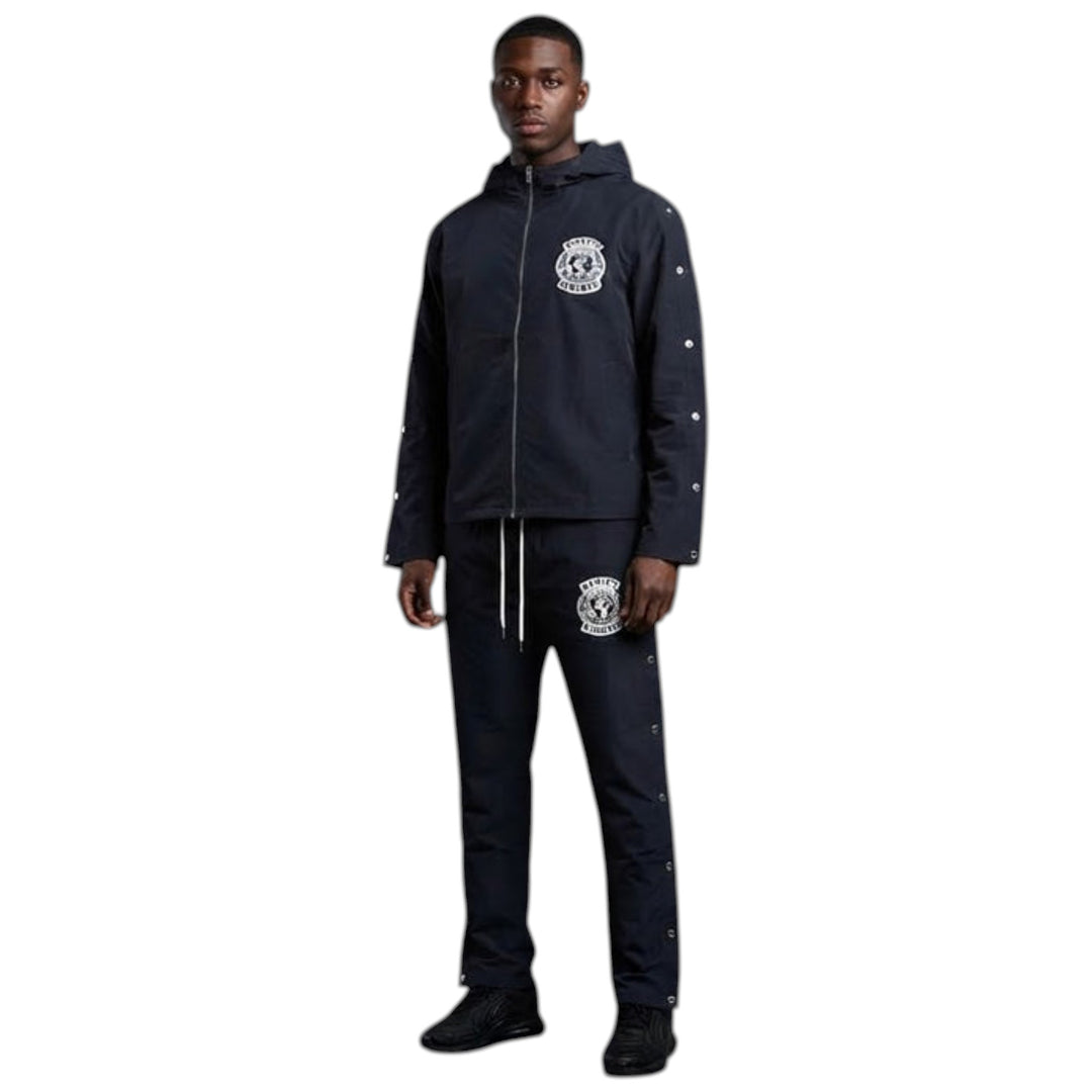 Kindred Chenille Patches Nylon Zipper Hoodie Black