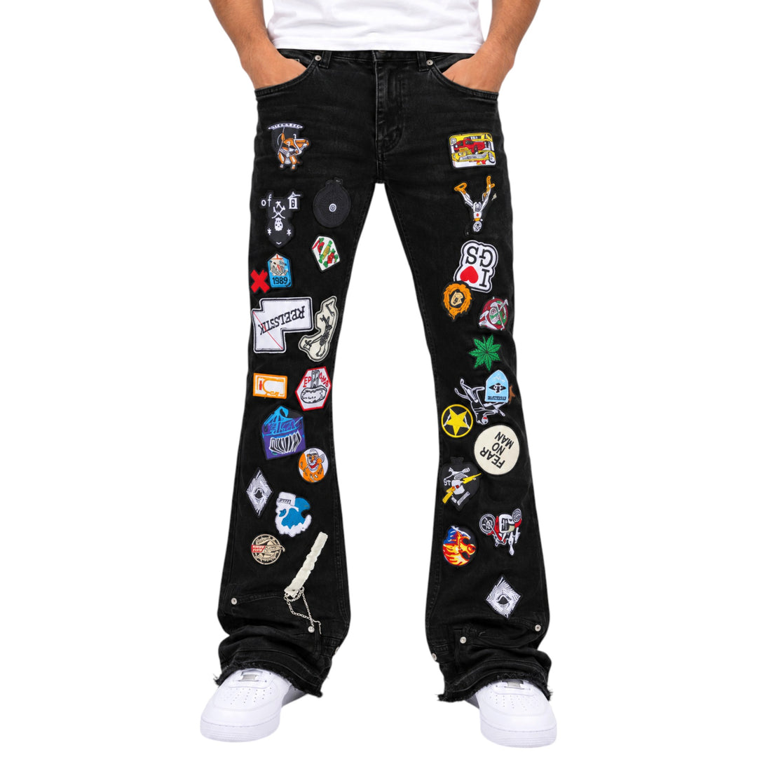 Reelistik RST-020 Crazy Patches Stacked Slim Jean Black