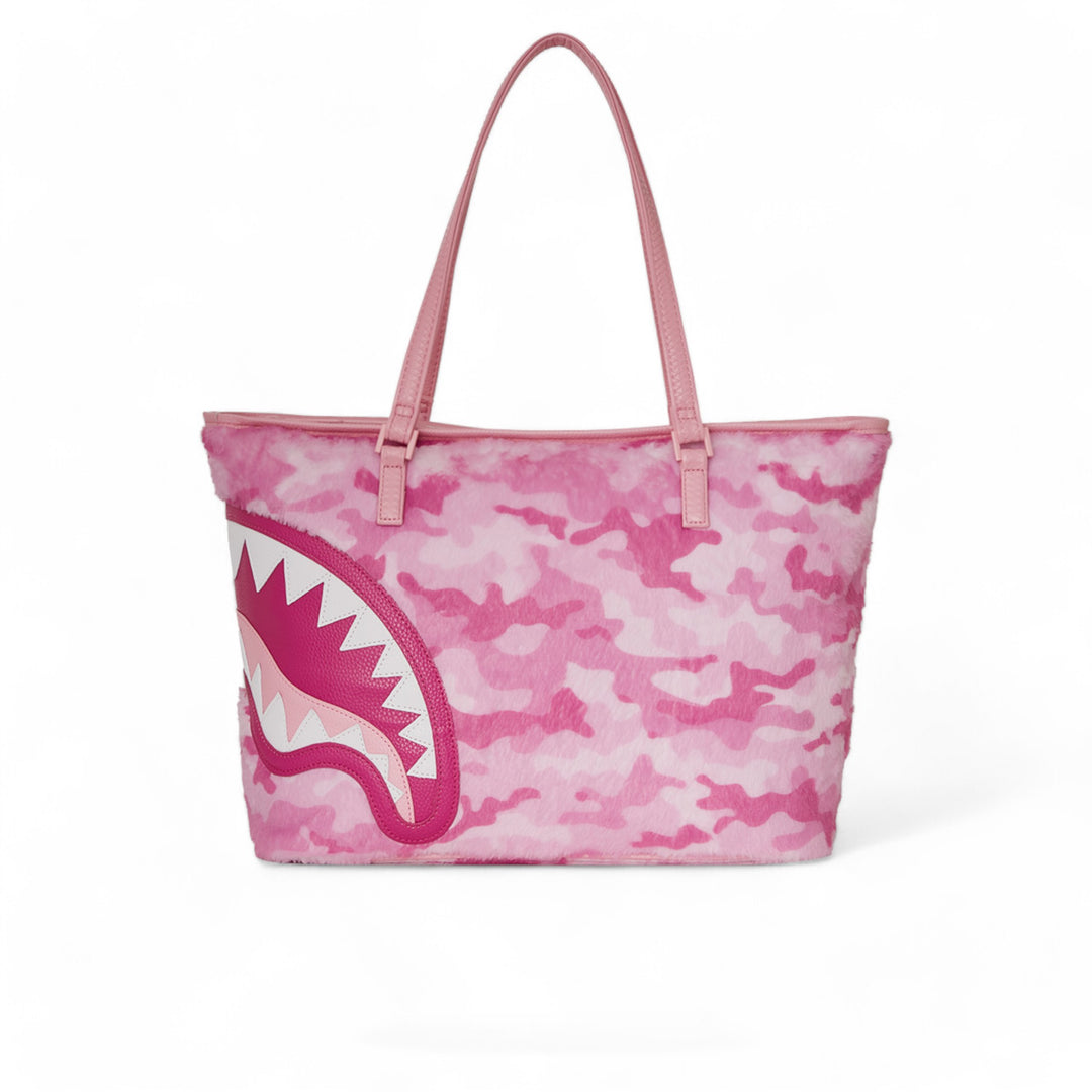 Sprayground Pink Camo Faux Fur Tote