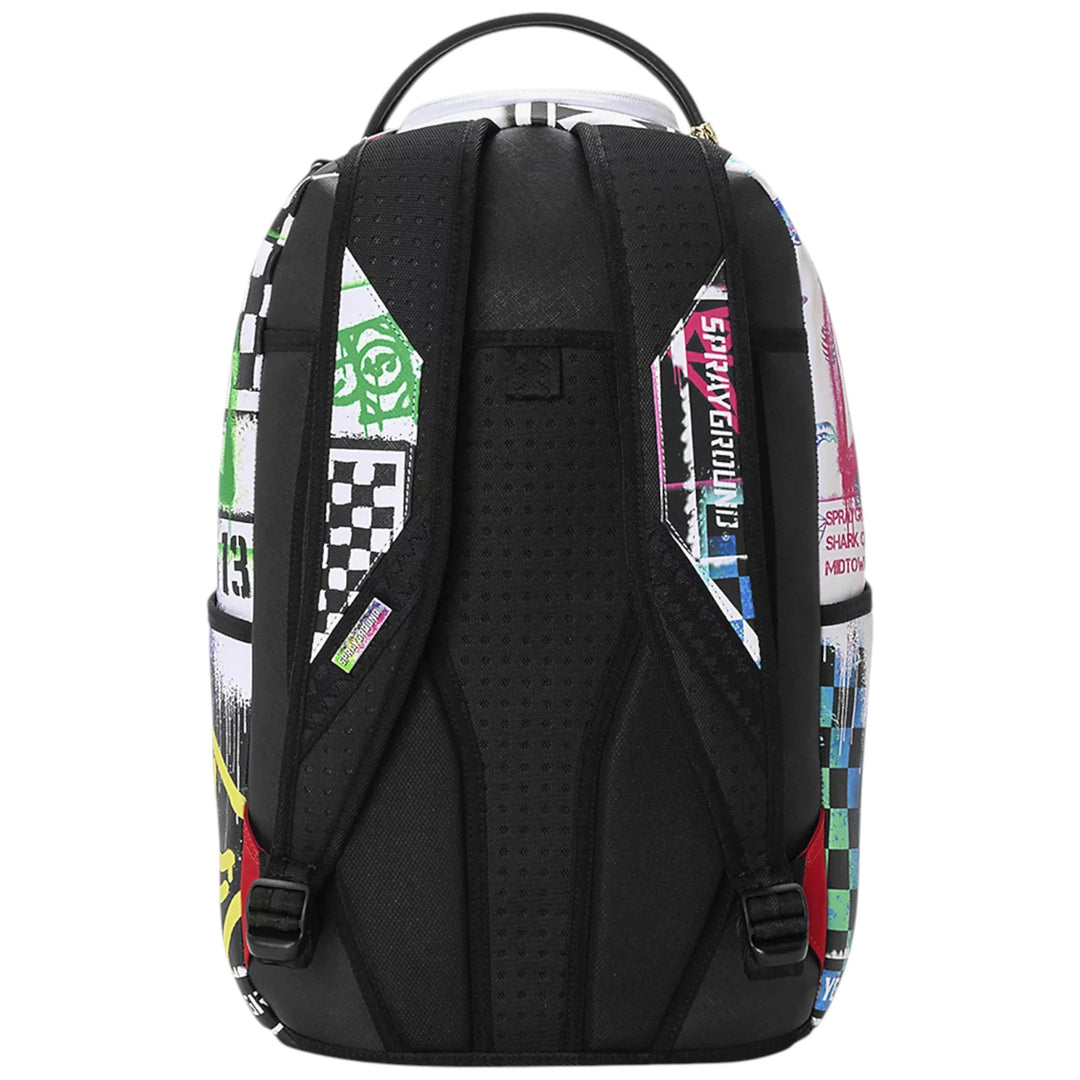 Sprayground STENCIL SHARK ATTACK BLACK AND WHITE SPLIT DLXSV BACKPACK