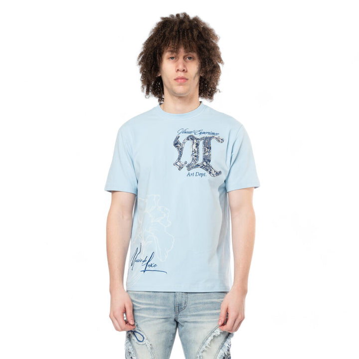 Smoke Rise Tapestry Patch Tee Cerulean Blue