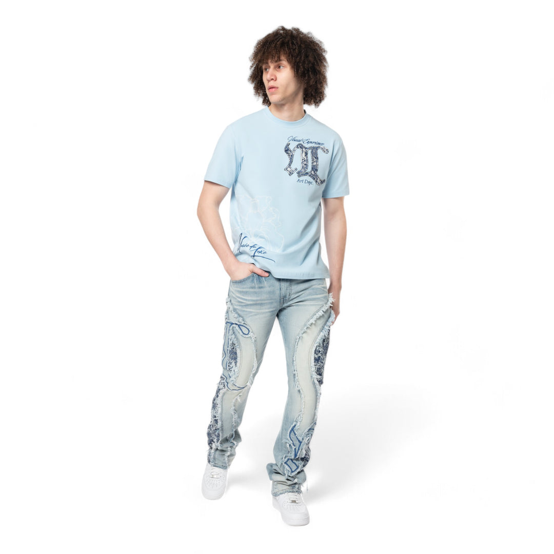 Smoke Rise Tapestry Patch Tee Cerulean Blue