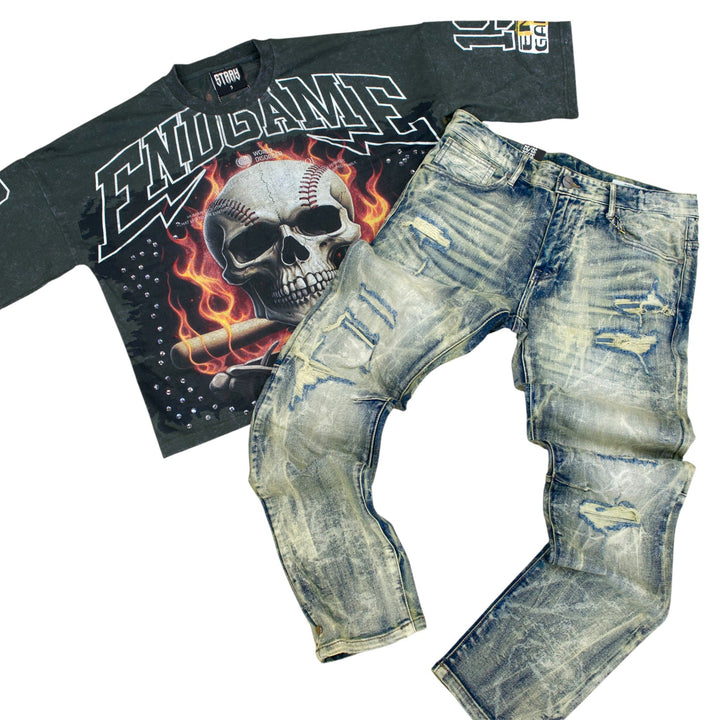 Stray End Game Tee  & Smoke Rise Gradiation Effect Jean Outfit Combo