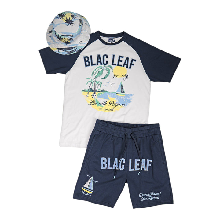 Blac Leaf Escape To Paradise Raglan Shirt Navy , Dream Beyond Shorts Navy ( Sneaker & Hat not included)  Outfit combo