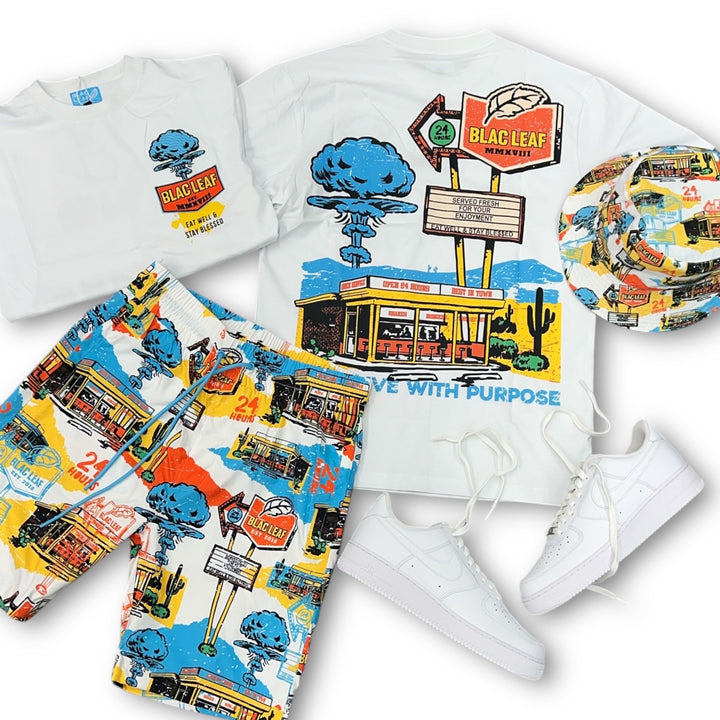 Blac Leaf 24 Hour Diner Reversible All Over Print Bucket Hat,  24 Hour Diner Shirt And 24 Hour Diner All Over Print Shorts (Sneakers not  included) Outfit combo