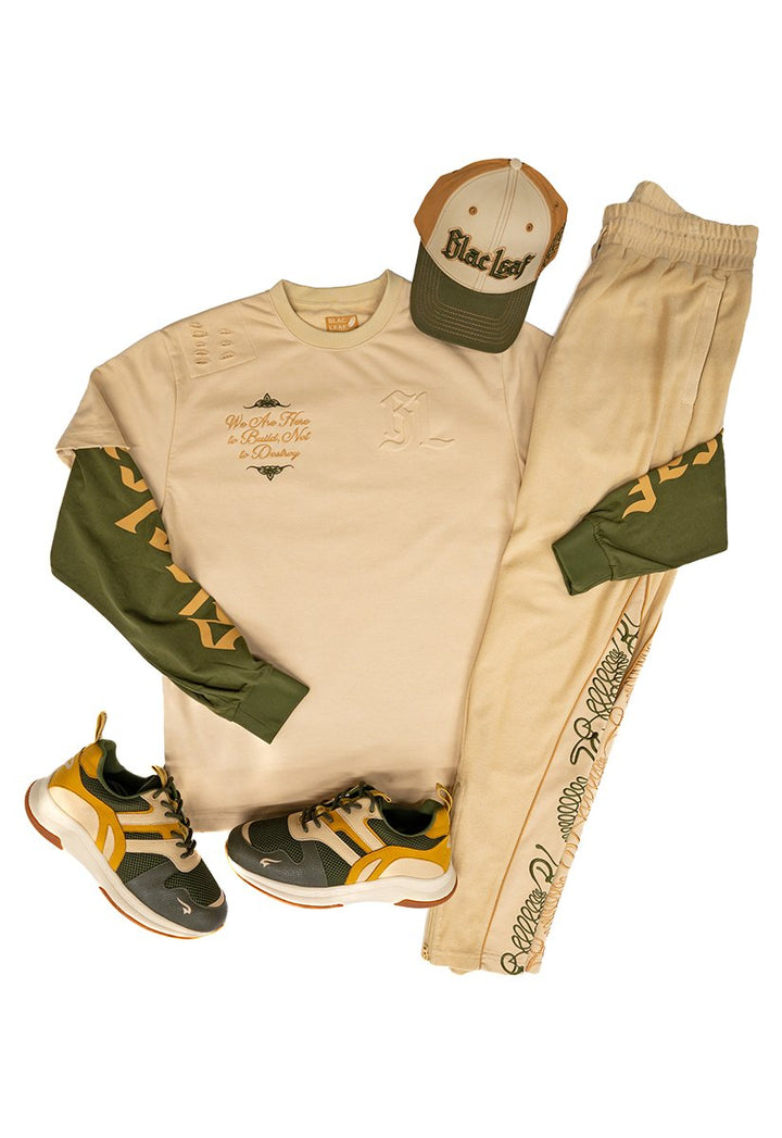 Blac leaf Stay Strong Dad Hat Khaki Olive, Stay Strong Jogger Putty Khaki,G7 X "Strong" Sneaker Outfit combo