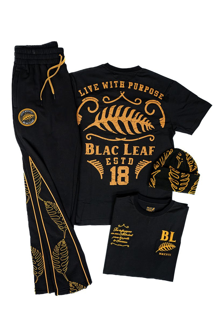 Blac leaf Twilight Vine AOP Beanie, Ornate Patch To Success T-shirt, Premium Embroidered Leaf Pattern Jogger  Outfit combo