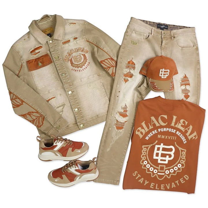 Blac Leaf Stay Elevated Trucker Hat & Denim Jacket & T-Shirt Rust & Denim Jeans  Bundle