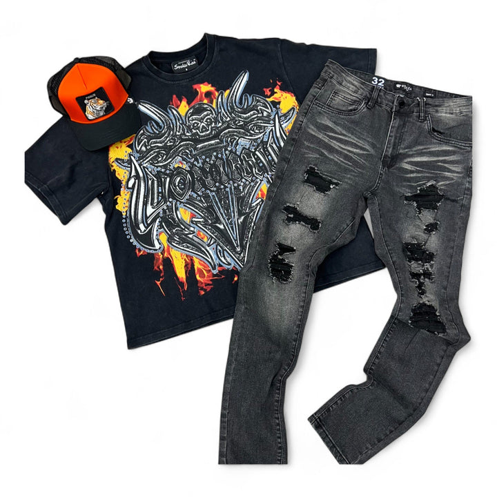 Smoke Rise Lumimous Tee Black, Waimea Slim Fit Jean Black Wash (Hat not included)  Outfit Combo