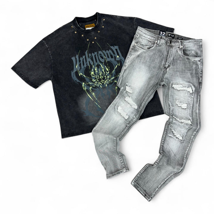 Unknown Spider Tee , Waimea Slim Fit Jean Grey  Outfit Combo