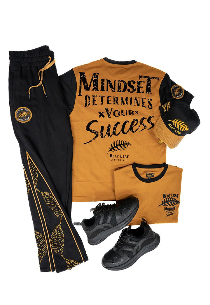 Blac leaf Successful Mindset Vegan Leather Dad Hat,  Mindset Determines Success Tee Rust,Premium Embroidered Leaf Pattern Jogger And G7 X Dominion X Outfit combo