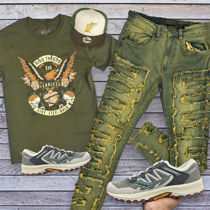 Risq Takers Fearless Tee Olive/Mustard Outfit Combo