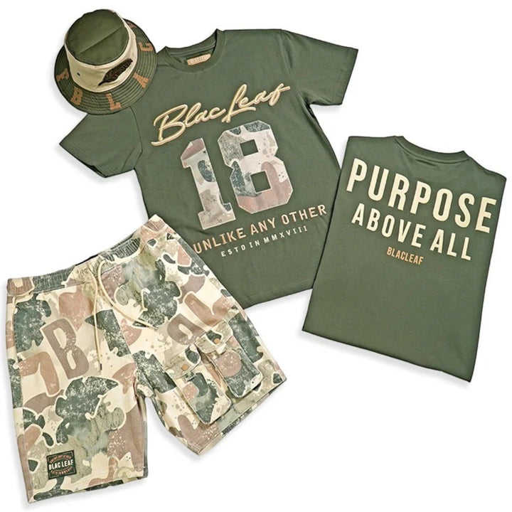 Blac Leaf Camo Bucket Hat & Purpose Above All Shirt Olive & Root in Purpose Camo Short Bundle