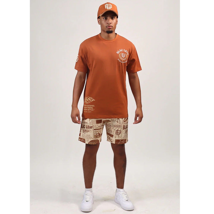 Blac Leaf Stay Elevated Trucker Hat & T-Shirt Rust &  AOP Knit Short  Bundle