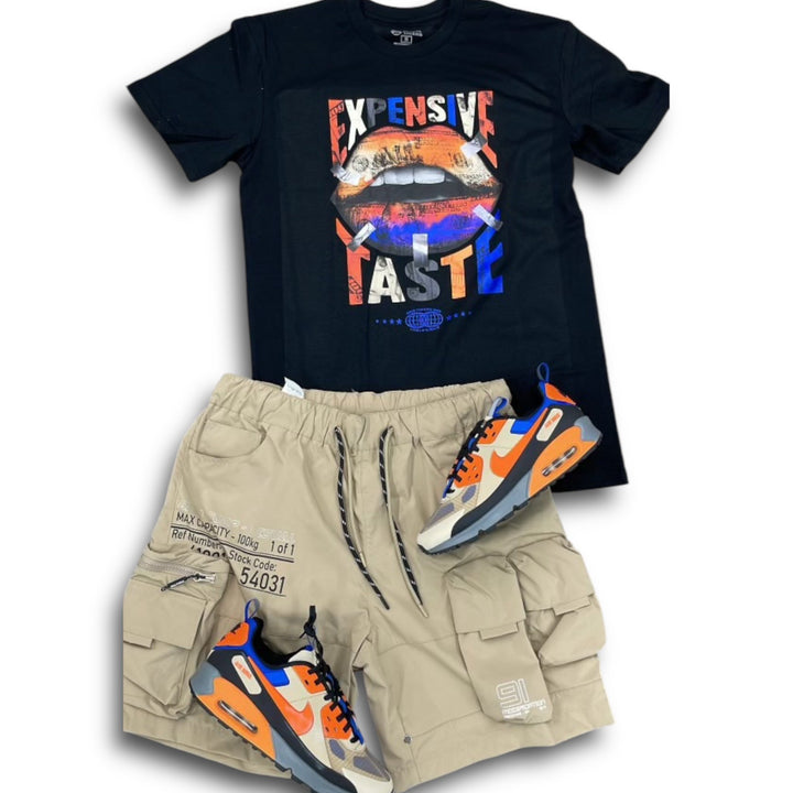 Risq Takers Expensive Taste Blk/Multi, Smoke Rise Utility Nylon Short And Nike Air Max 90 Drift Rattan / Hyper Royal  Outfit combo