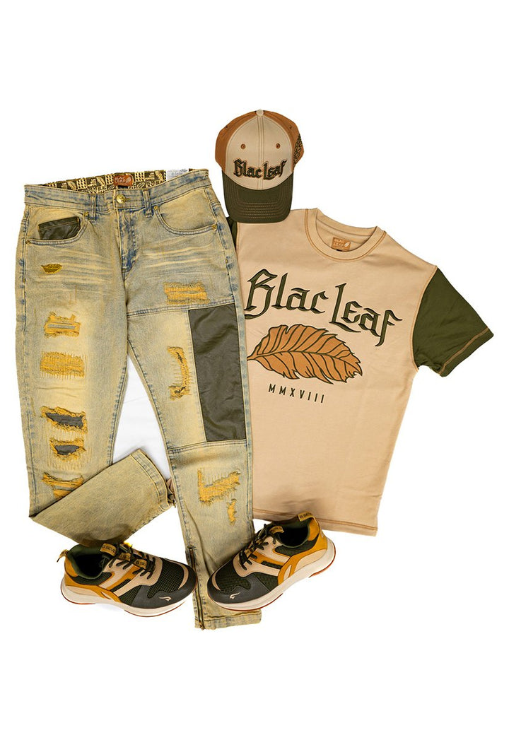 Blac leaf Stay Strong Dad Hat Khaki Olive, Rustic Leaf Tee Putty Khaki,  Stay Strong Denim Jeans And G7 X Strong" Sneaker  Outfit combo