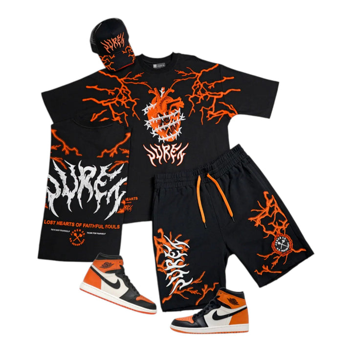 Juren Warrior Heart Trucker Hat, Heart Of Lightening Tee, Heart Of Lightening Shorts (Sneakers not included)   Outfit Combo