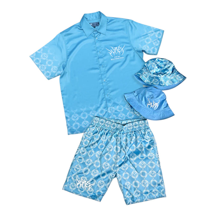 Juren Friso Reversible Bucket Hat Frost , Friso Button Up Frost , Friso AOP Knit Shorts Frost(Sneakers not included)   Outfit Combo