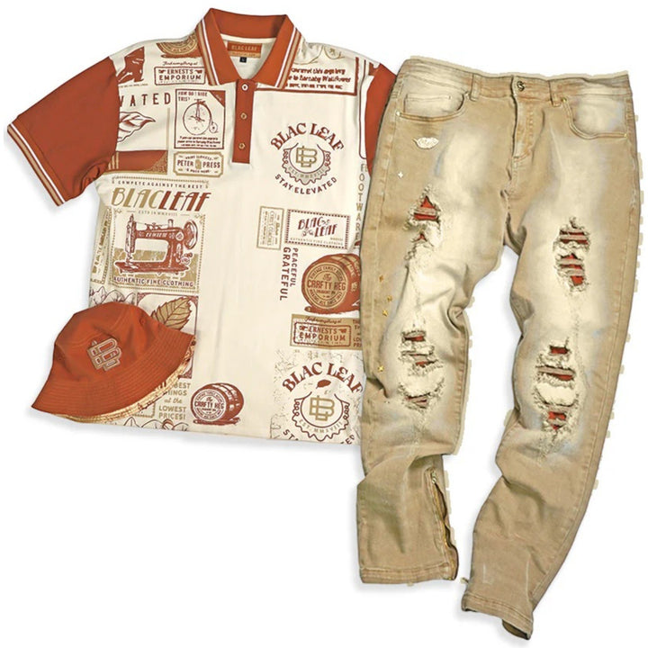 Blac Leaf Stay Elevated Reversible Bucket Hat & Polo Shirt & Denim Jeans  Bundle