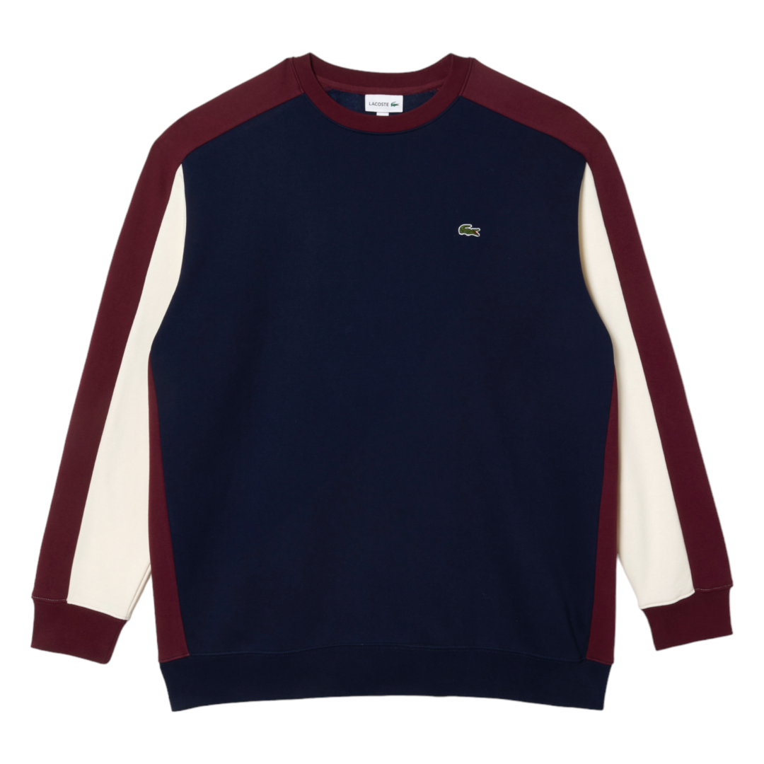 Lacoste Brushed Fleece Colorblock Pullover Sweater Navy
