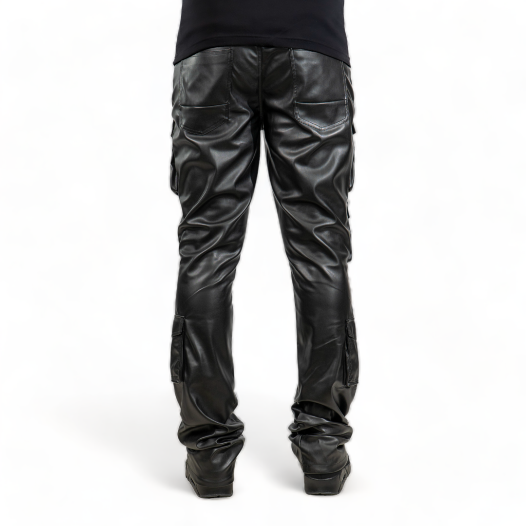 Smoke Rise Stacked Leather Pants Black