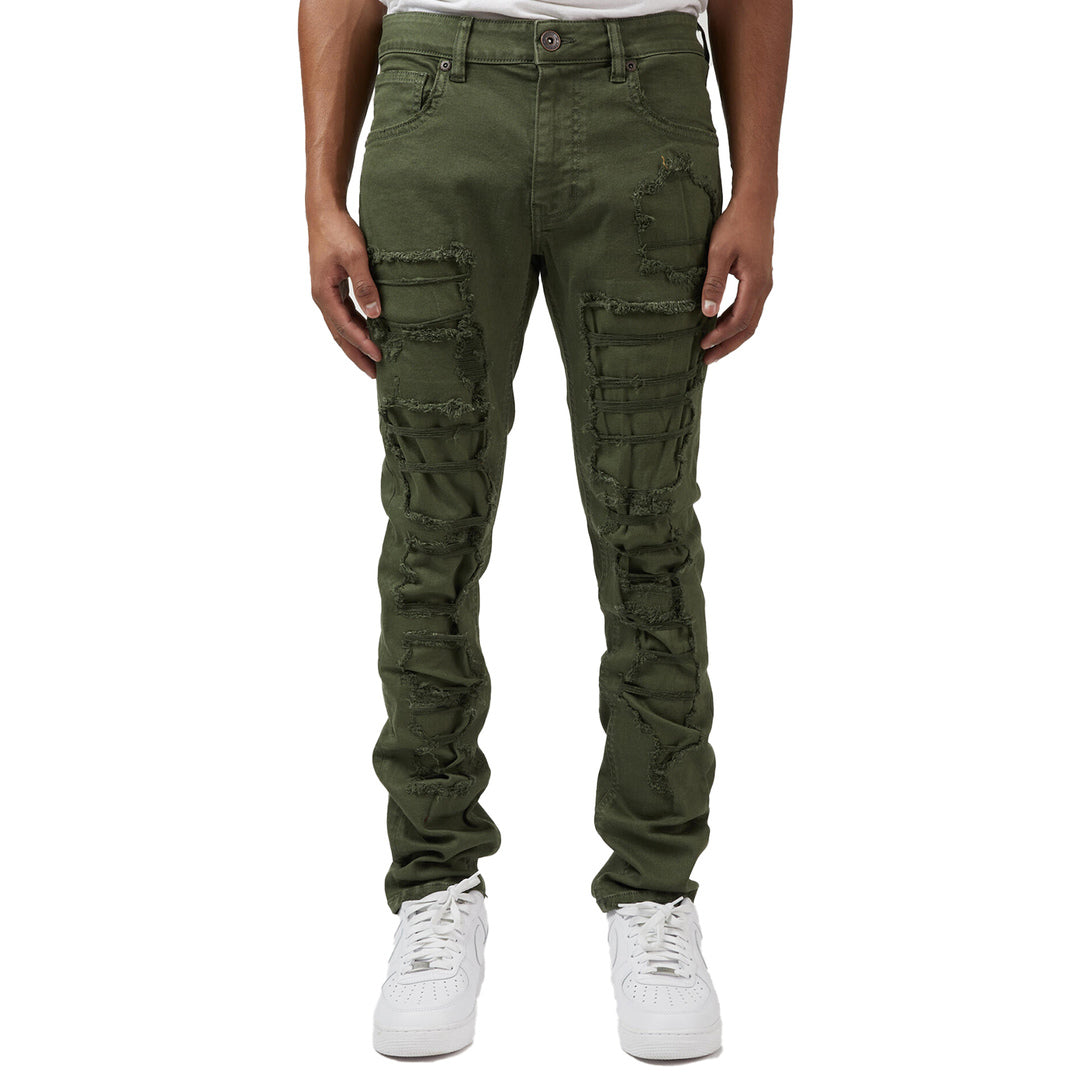 M.Society Twill Pants W/ Rips & Repair Olive