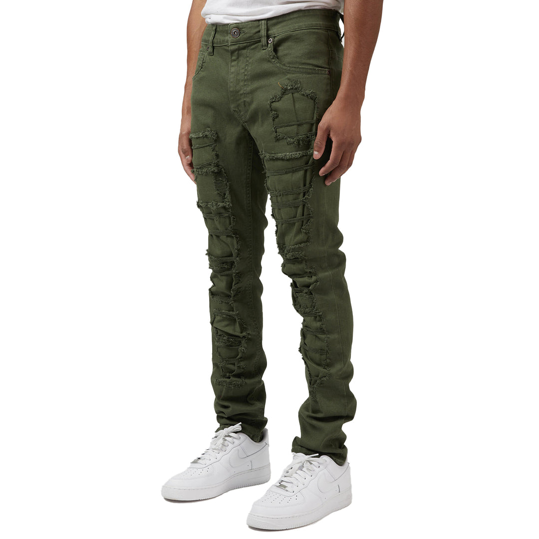 M.Society Twill Pants W/ Rips & Repair Olive
