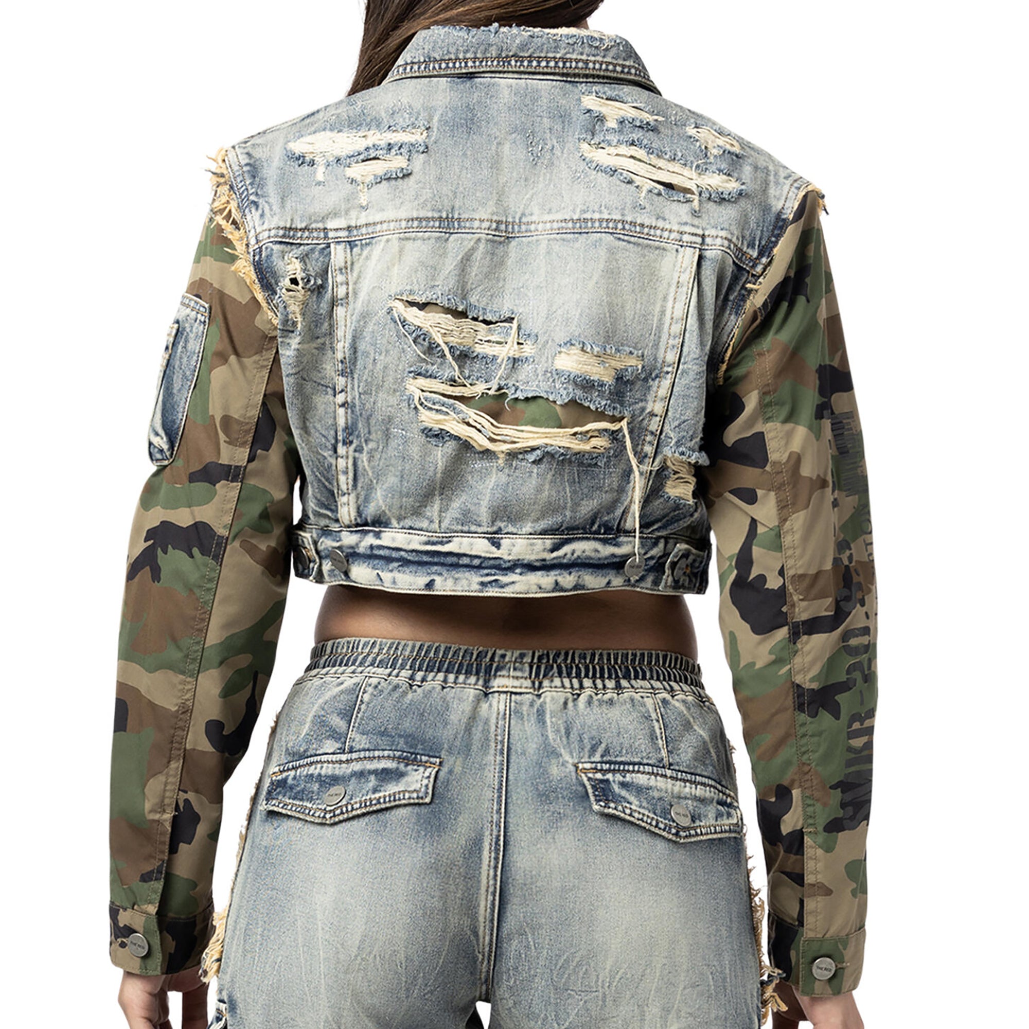 Smoke Rise Red Cropped Jacket w Camo Sleeves Purple Carpet Miami