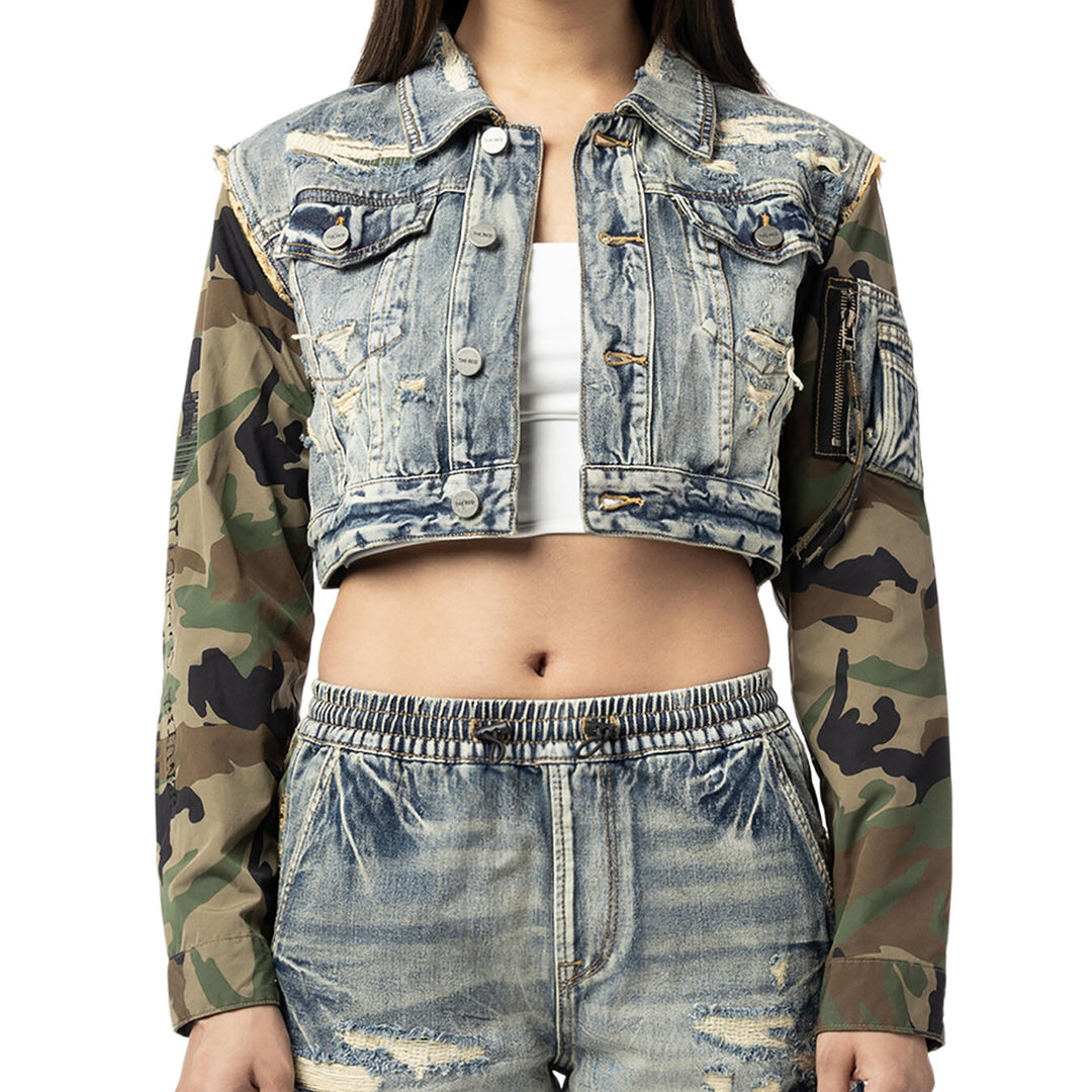 Smoke Rise Red Cropped Jacket w/ Camo Sleeves