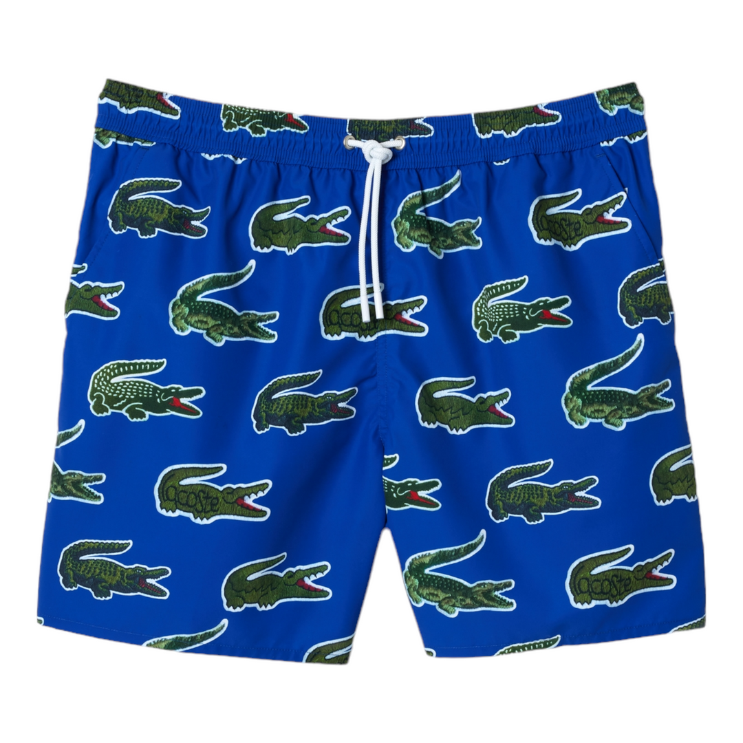 Lacoste Croc Print Swim Trunks Blue